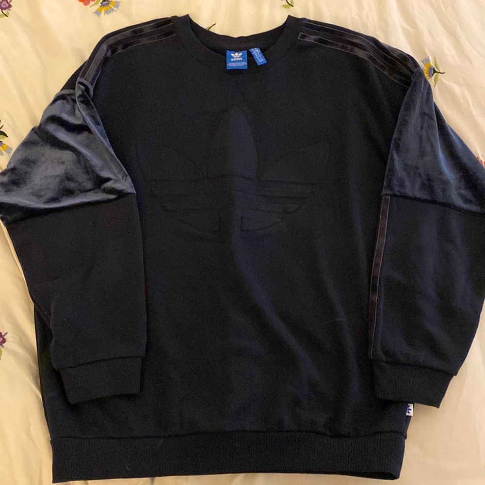 Adidas Navy Velvet Detailed Long Sleeve Shirt (Size Medium)
